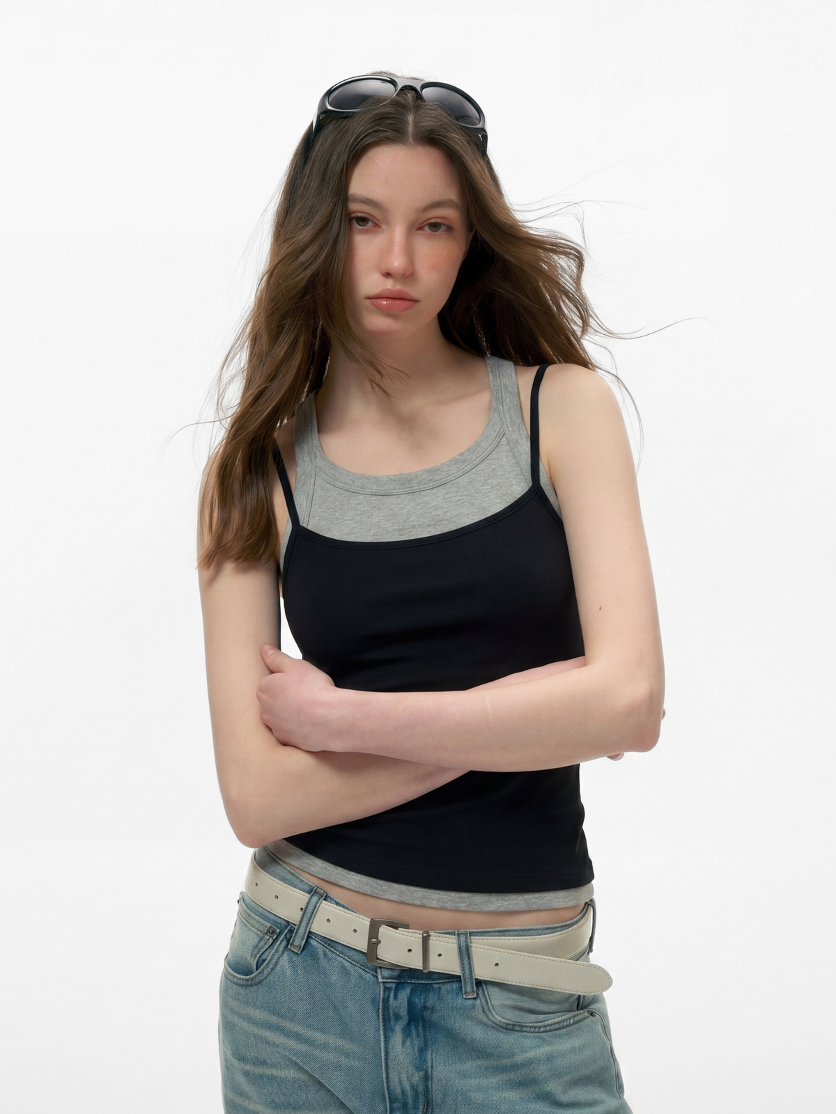 Caveveil – Geripptes Damen-Tanktop in zweilagiger Optik