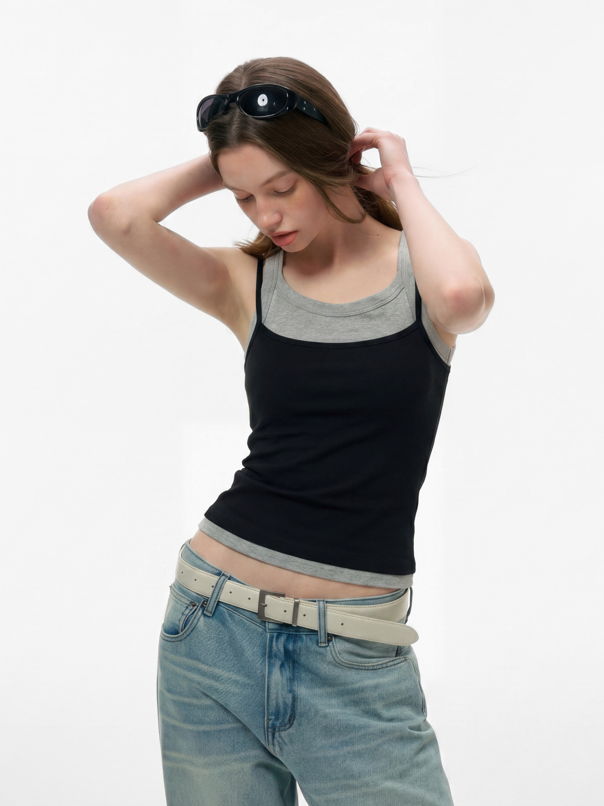 Caveveil – Geripptes Damen-Tanktop in zweilagiger Optik