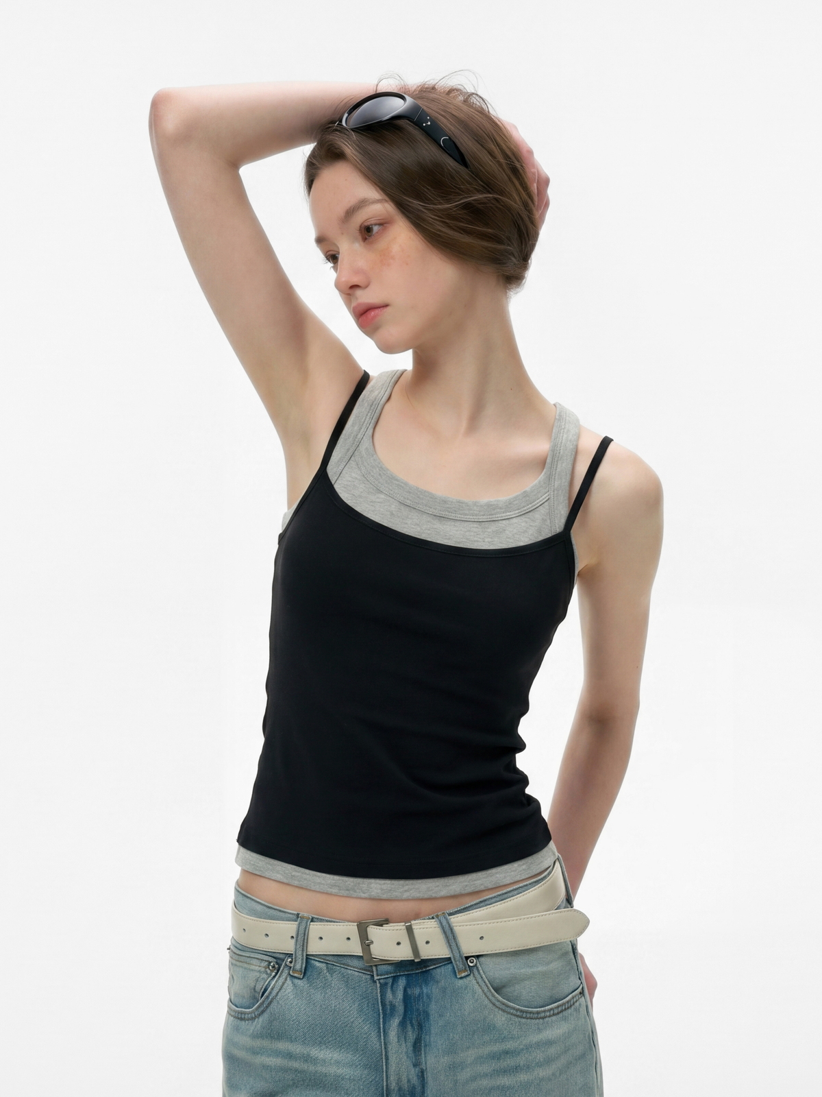 Caveveil – Geripptes Damen-Tanktop in zweilagiger Optik