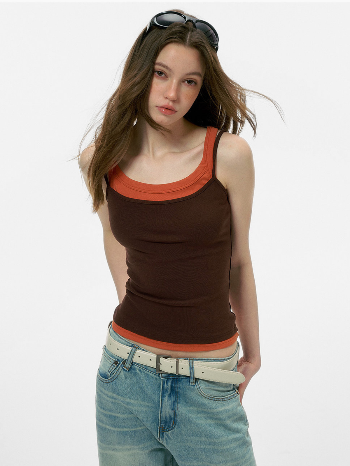 Caveveil – Geripptes Damen-Tanktop in zweilagiger Optik