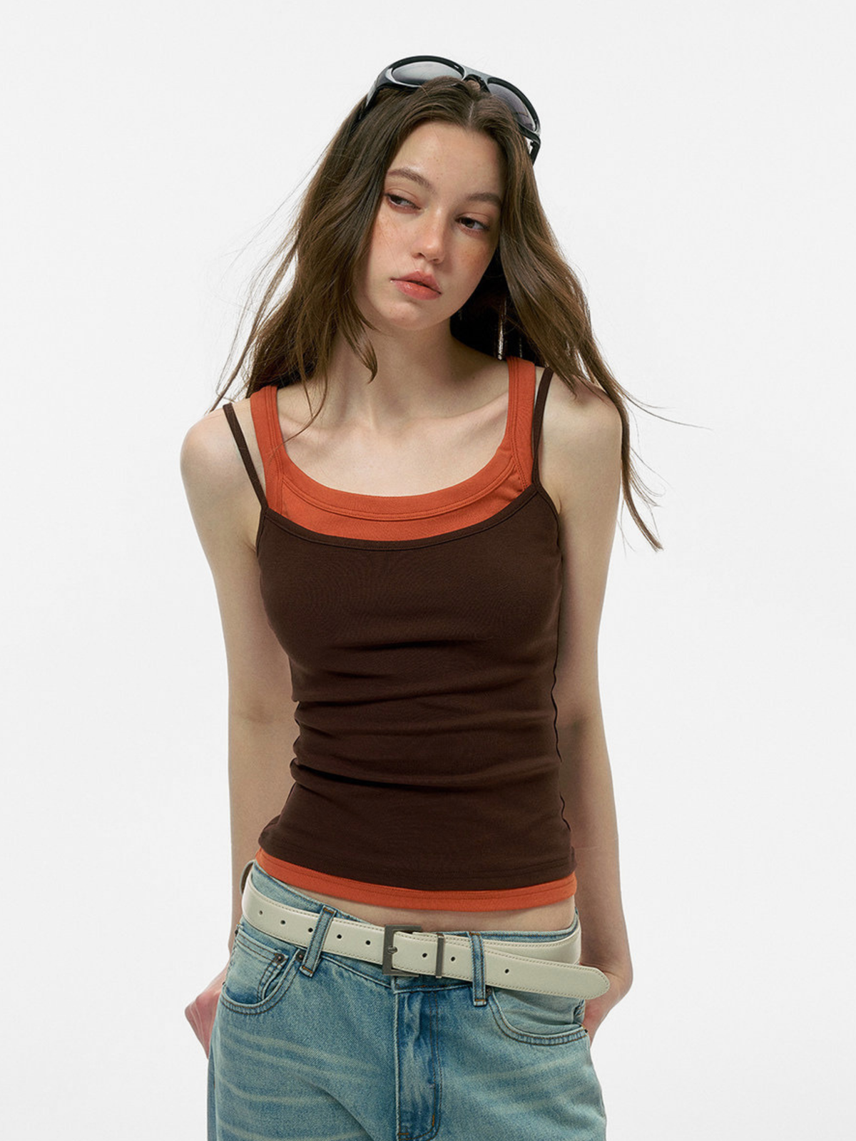 Caveveil – Geripptes Damen-Tanktop in zweilagiger Optik