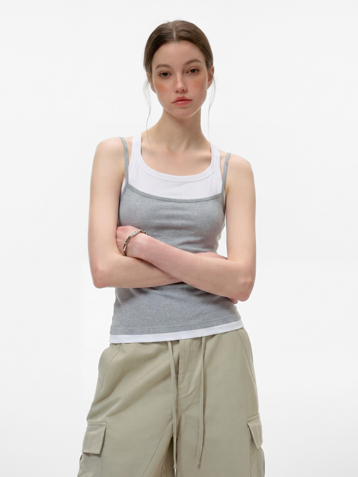 Caveveil – Geripptes Damen-Tanktop in zweilagiger Optik
