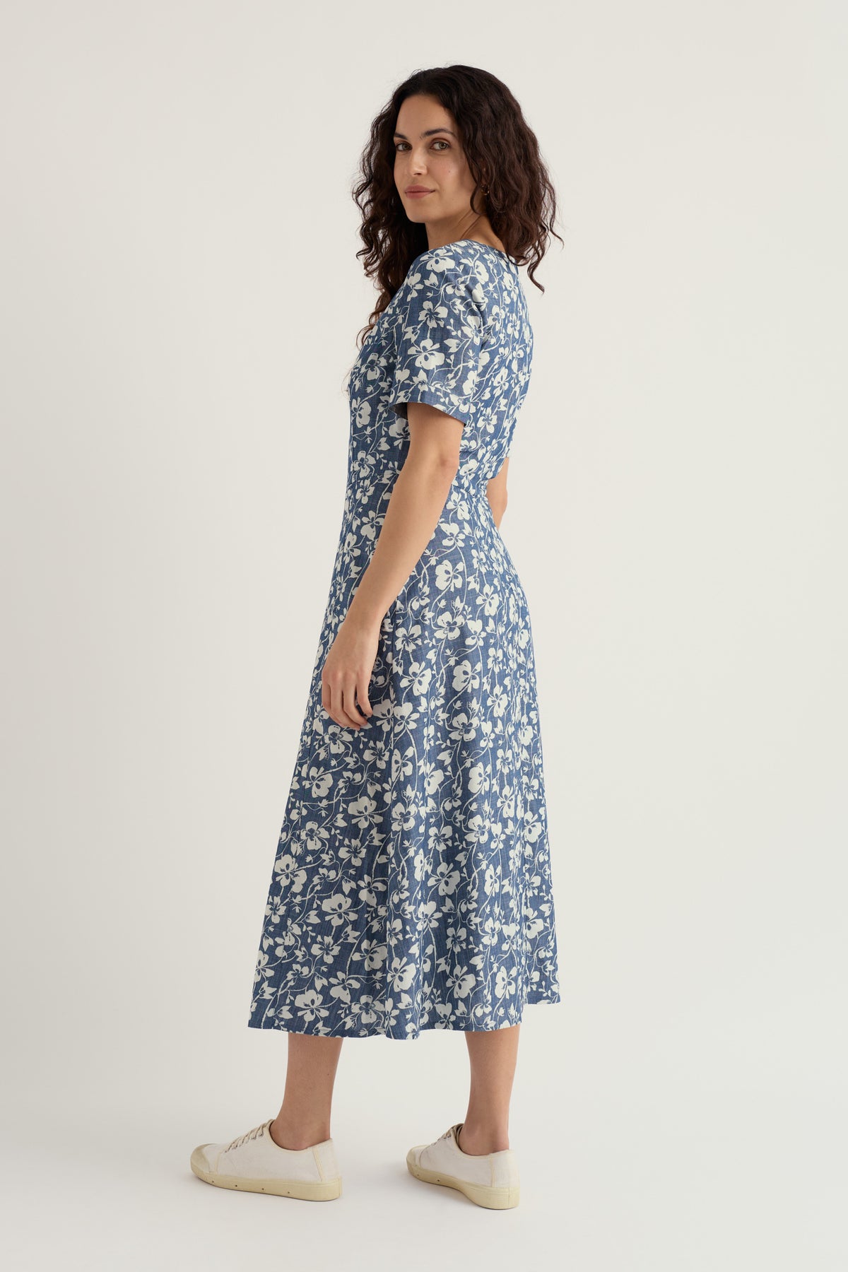 Fox Path bedrucktes Chambray-Kleid