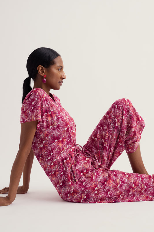 Jumpsuit mit weitem Bein und Rosenranken-Muster