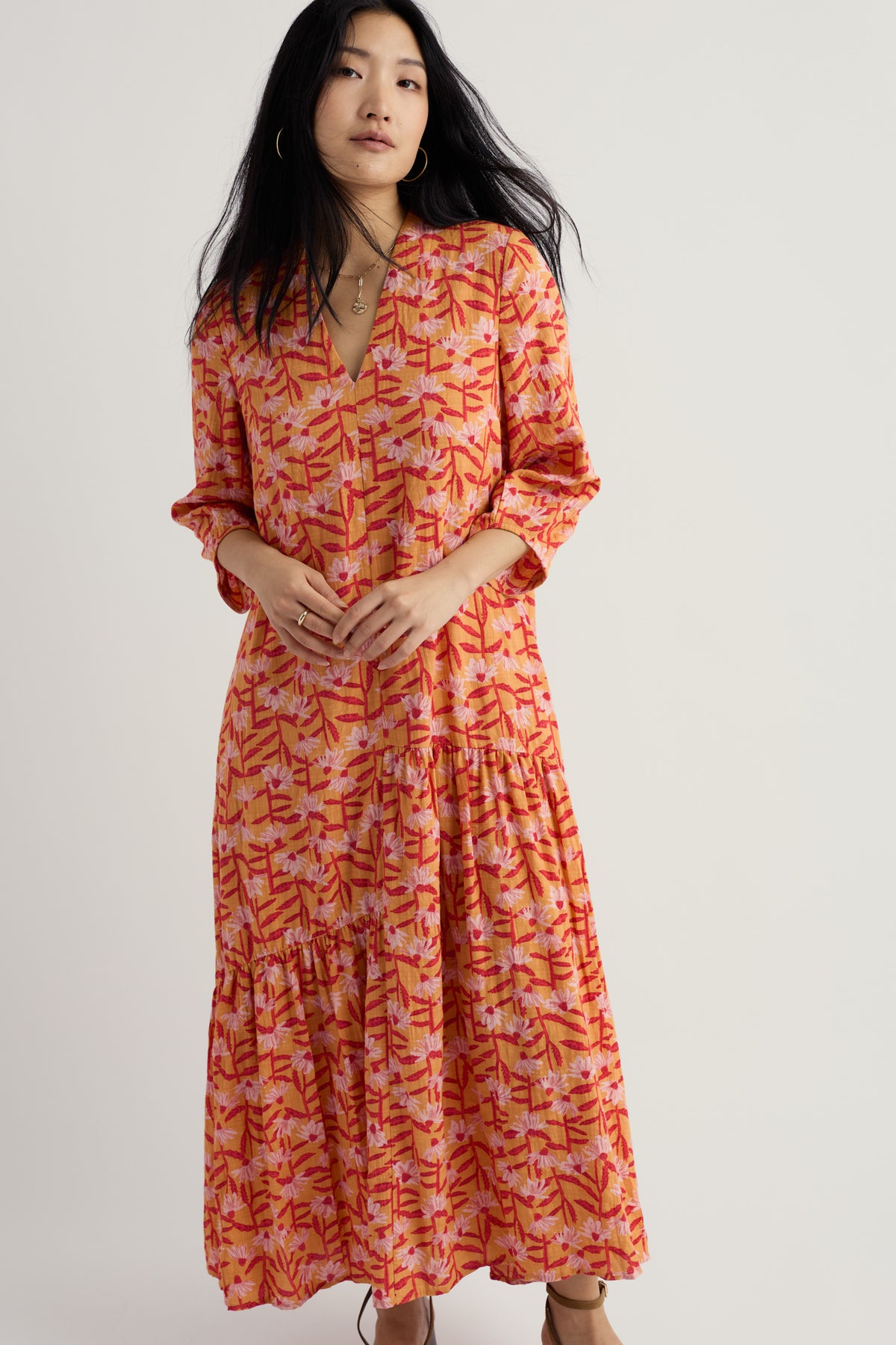 Windblown Tiered V-Neck Dress
